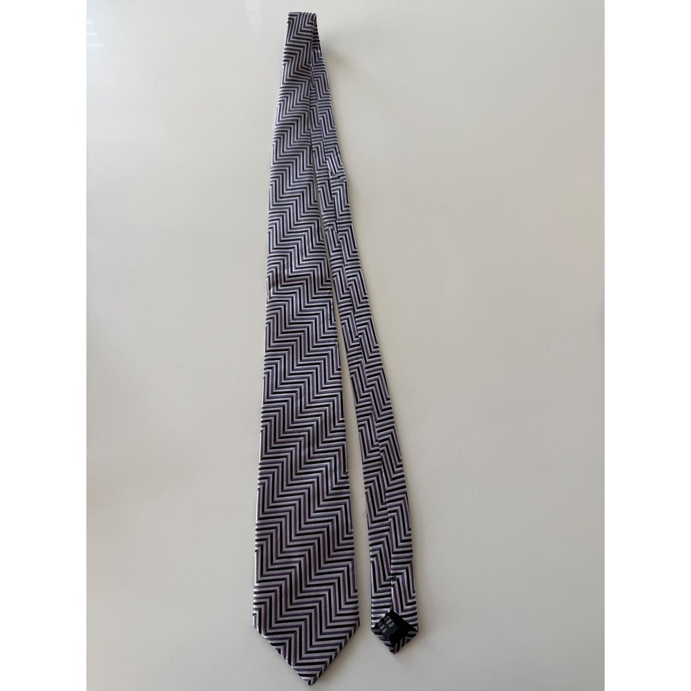 AG Adriano Goldschmied Necktie Mens OS Chevron Herringbone Purple Silk Excellent